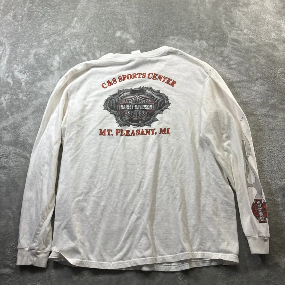 Harley Davidson Long Sleeve Pocket Tee Mens XL Flame Sleeve
